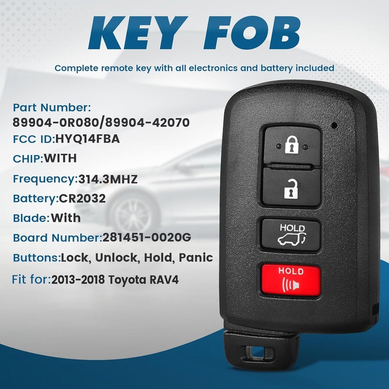 Keyecu Replacement Smart Remote Car Key Fob for Toyota RAV4 2013-2018 HYQ14FBA 281451-0020G 89904-0R080 89904-42070 314.3MHz 4Buttons - Image 2